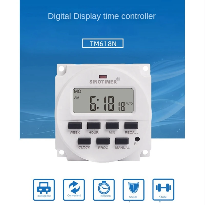 SINOTIMER Tm618N-2 Lcd 1.6 Inch Digital 220V Ac 7 Days Programmable Timer Switch with Relay Inside and Countdown Time Function