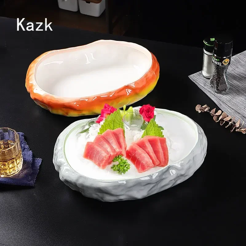 

Creative Stone Type Ceramic Plate Nordic High-end Restaurant Alien Sashimi Plates Seafood Cuisine Dishes Cold Dish Service Tray