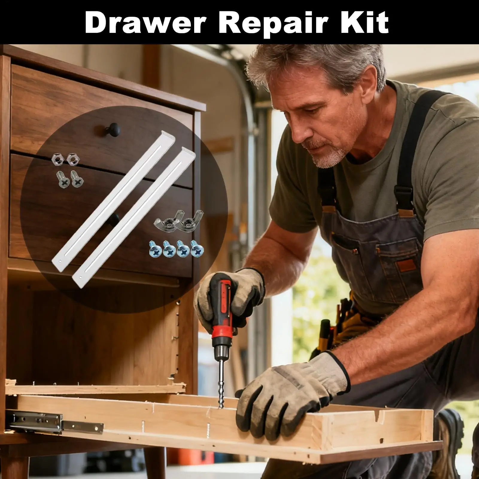 Zestaw naprawczy do szuflad komody, wytrzymały, zapobiegający opadaniu, szybkozłączny zestaw naprawczy do szuflad kuchennych, do wzmocnienia i naprawy.