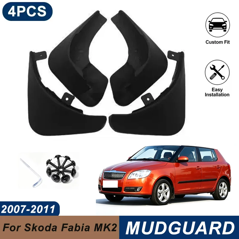 4PCS Car Mud Flaps For Skoda Fabia MK2 2007-2011 Waterproof Anti-Splash Fender Mudguards Auto Exterior Accessories