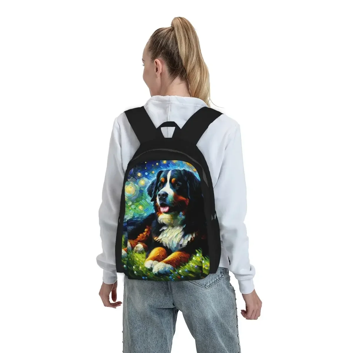 Starry Night Bernese Mountain Dog Van Gogh Lover Backpack Student BookBag Kids School Bag Laptop Shoulder Bags for Men Women
