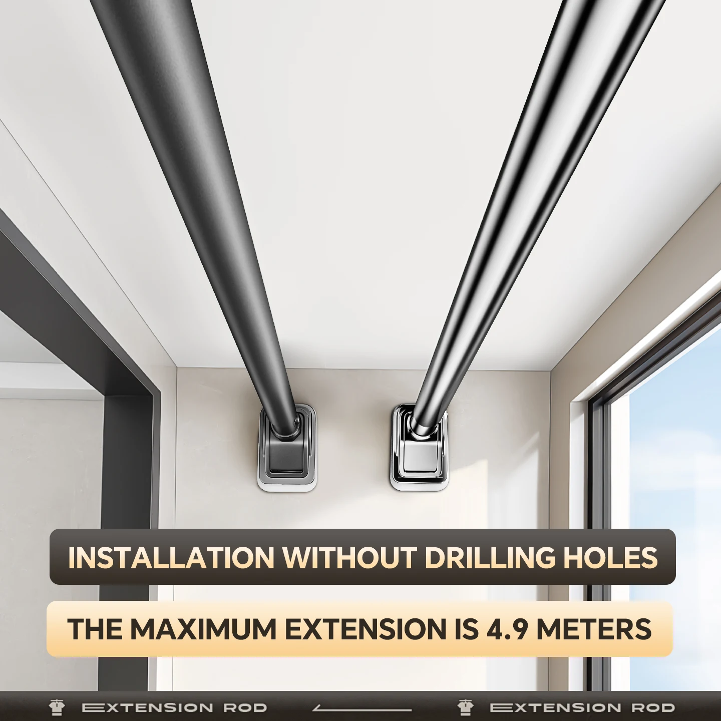 No-Drilling Retractable Clothes Drying Rod Strong Load Bearing Balcony Curtain Bathroom Shower Curtain Wall Fixed Support Clothe