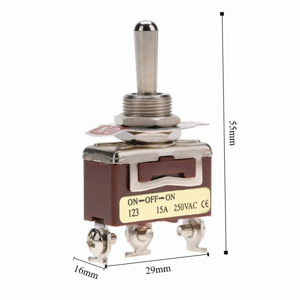 สวิตช์แบบกดติดปล่อยดับ 3 ตำแหน่ง 3 ขา 15A 250V แบบรีเซ็ตได้ สวิตช์เปิด-ปิด-เปิด ติดตั้งง่าย ขนาดกะทัดรัด สวิตช์แบบ SPDT