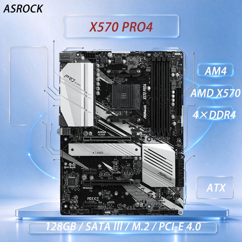 ASRock X570 PRO4 Motherboard AM4 Support Ryzen 5600 R7 5700X 5800X3D 5700G R9 5950X CPU ATX M.2 4XDDR4 128GB RJ-45 AMD X570 PC