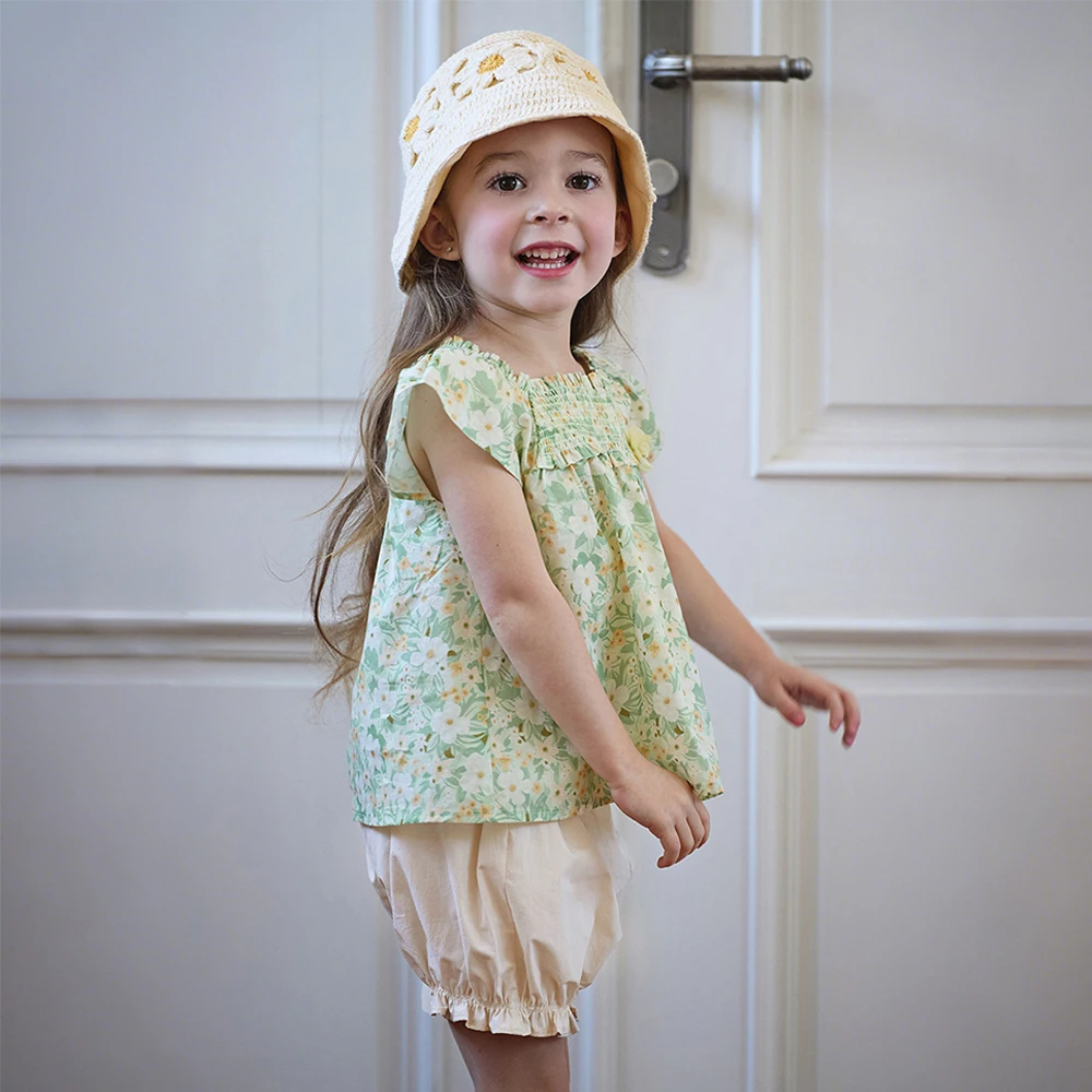 Dave Bella Girls Summer 2PCS Set Flower Short Sleeve Blouse Shorts Suits Childern Printed Tops Trouser Clothing Sets DB2261569