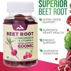 Beetroot Gummies - Energy and Heart Health Support Supplements, Vegetarian, Non GMO - Pomegranate Raspberry Flavor