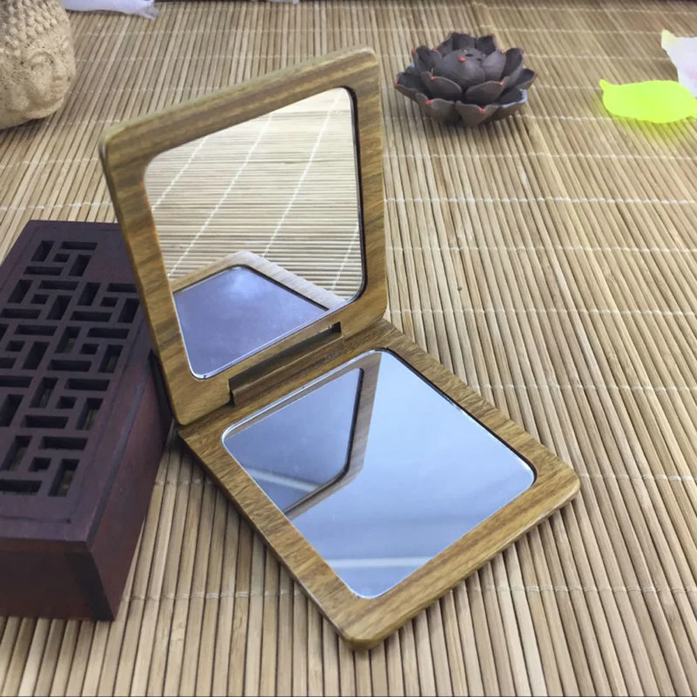 

Vintage Compact Folding double-faced sandalwood material Retro Makeup Mirror for Bathroom Dressing Makeup Tool