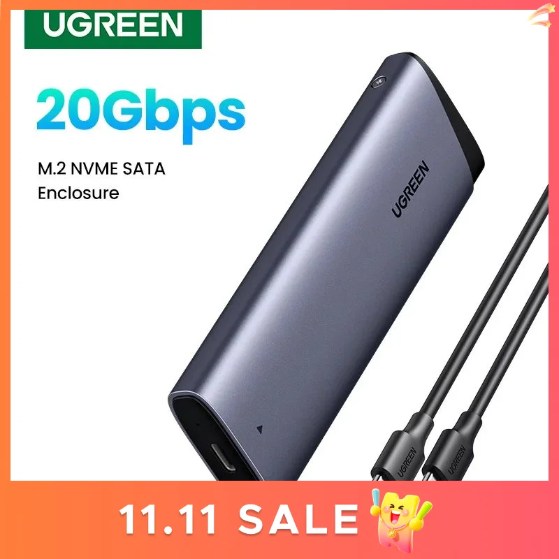 

UGREEN 20 Гбитp M2 SSD Case NVME SATA Dual Protocol M.2 to USB Type C SSD-адаптер для NVME PCIE NGFF SATA SSD Disk Box