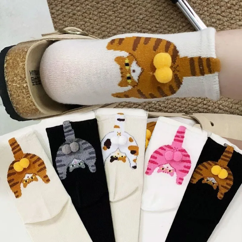 

New Cartoon Cute Cat Egg Balls Socks for Cat Lovers Breathable Soft Cat Pattern Fashion Couple Mid Tube Men Women's Stockings