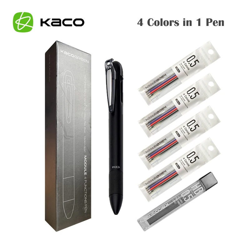 

Original KACO Multifunction Pens 4 in 1 Black Blue Red Refill Gel Pen Mechanical Pencil Japanese Ink 0.5mm Refill for Office