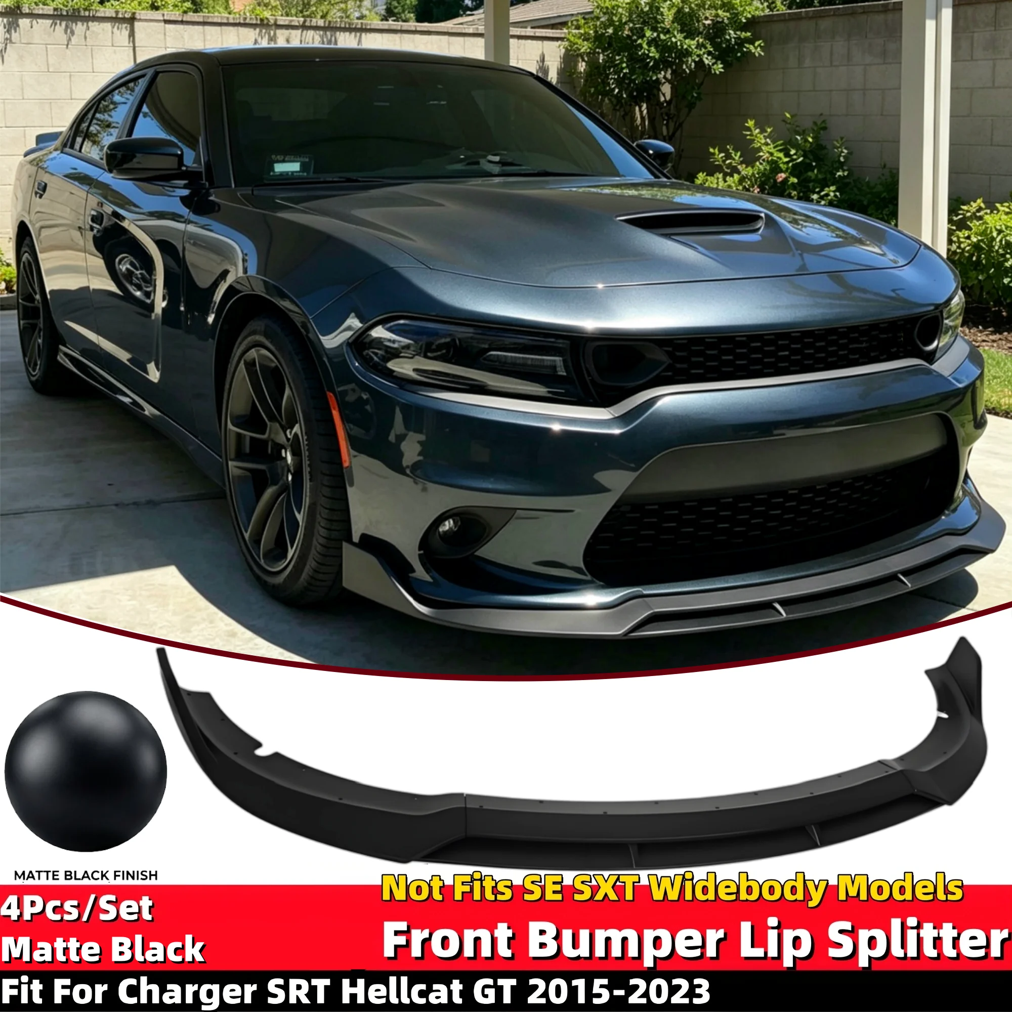 2015-2023 Passend für Dodge Charger SRT Frontstoßstangen-Unterlippen-Splitter-Kit Hellcats Scat Pack RT Style Air Chin Body Kit Zubehör