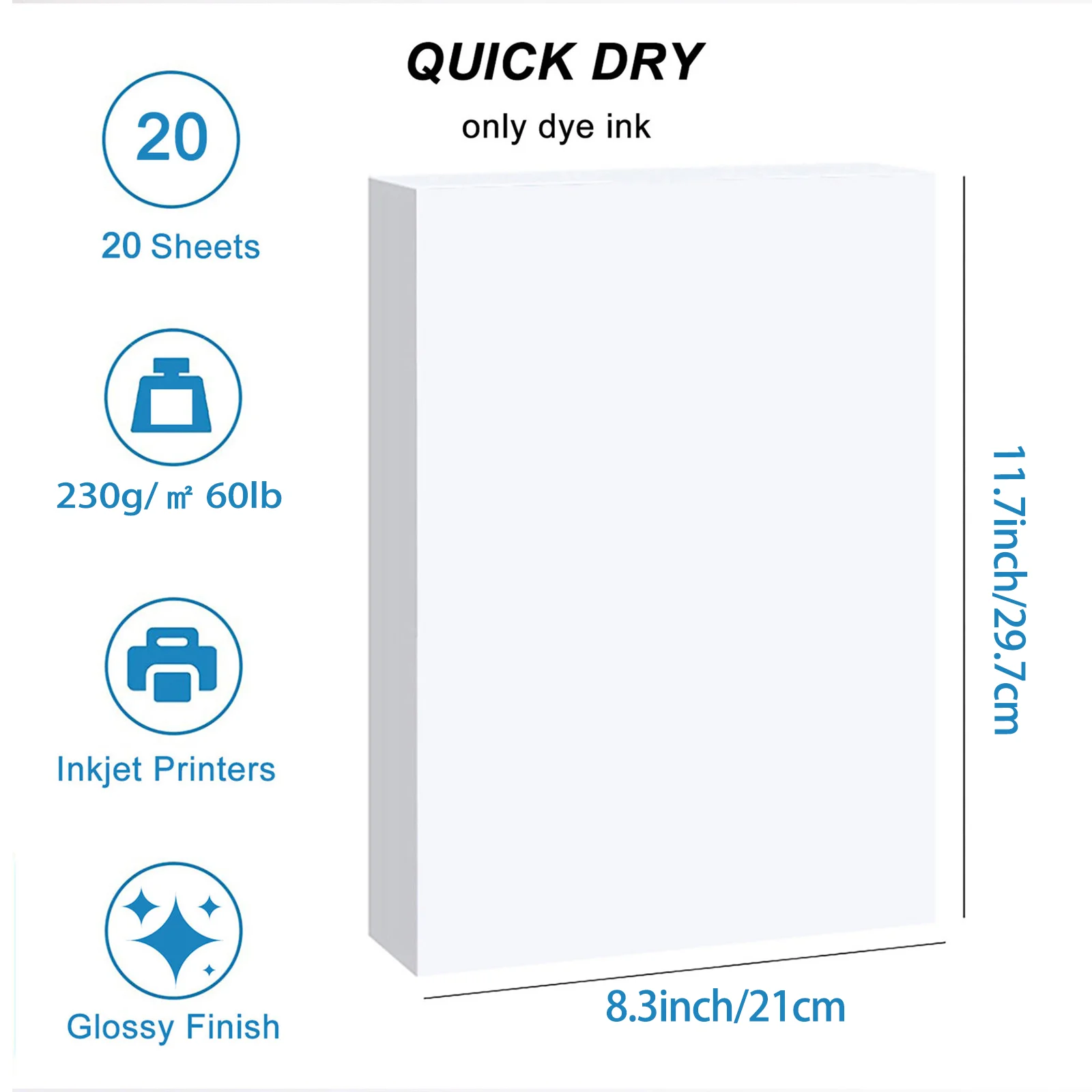 A4 Size 230gsm Glossy Thick Printing Photo Paper 20 Sheets  , 60lb Inkjet Printing Paper/Flyer Paper/Photo Photo Paper-By HUSPER