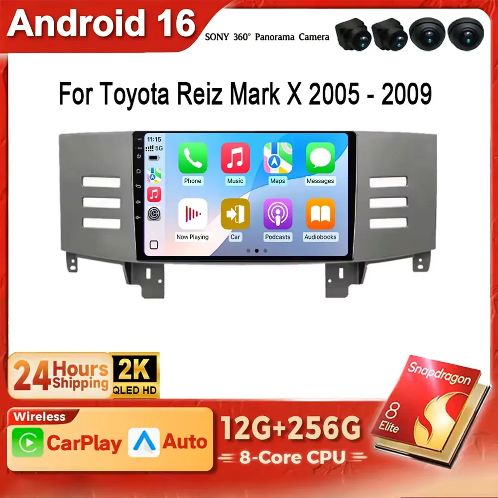 Android 16 Carplay For Toyota Reiz Mark X 2005 - 2009 2K QLED Car Radio 4G BT Multimedia Video Player GPS Autoradio AI Voice DSP