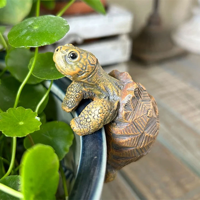 Cute Resin Climbing Tortoise Flower Pot Hugger Hanging Turtle Statue Planter Decorations for Home Garden Fence