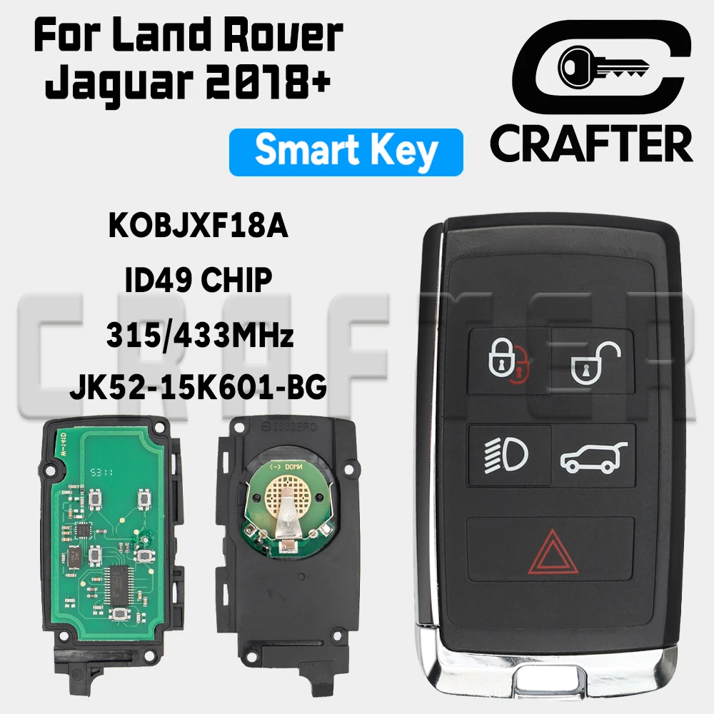 

Key Crafters KOBJXF18A ID 49 315/433MHz JLR Smart Card Key For Land Rover Jaguar 2018+ JK52-15K601-BG