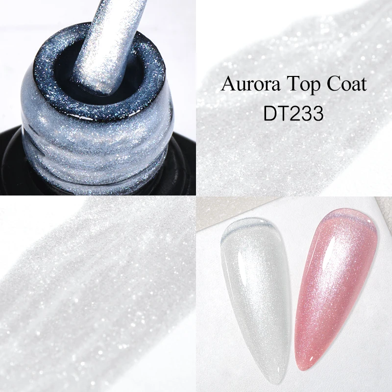 7ml Moonlight White Aurora Glitter Gel Nail Polish Top Coat Iridescent Pearl Effect Shining Semi Permanent Nail Art Gel Varnish