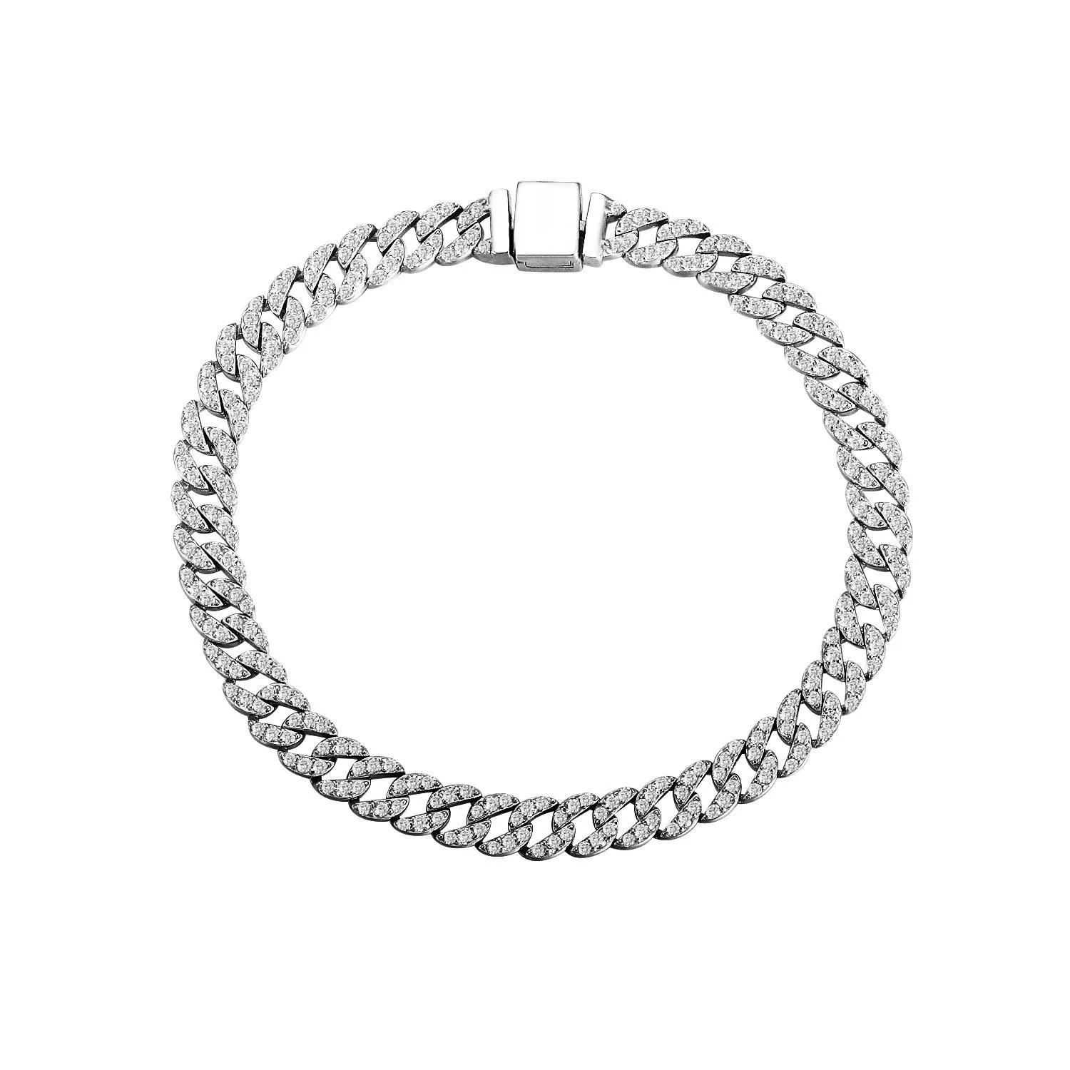 925 sterling silver Cuban chain light luxury zircon couple bracelet, retro high-end, fashionable and versatile temperament brace