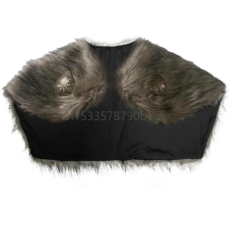 

Men Medieval Furry Shawl Medieval Furry Mantle Shoulder Wrap Collar LARP Cosplay Costume Halloween Cosplay Accessories J78E