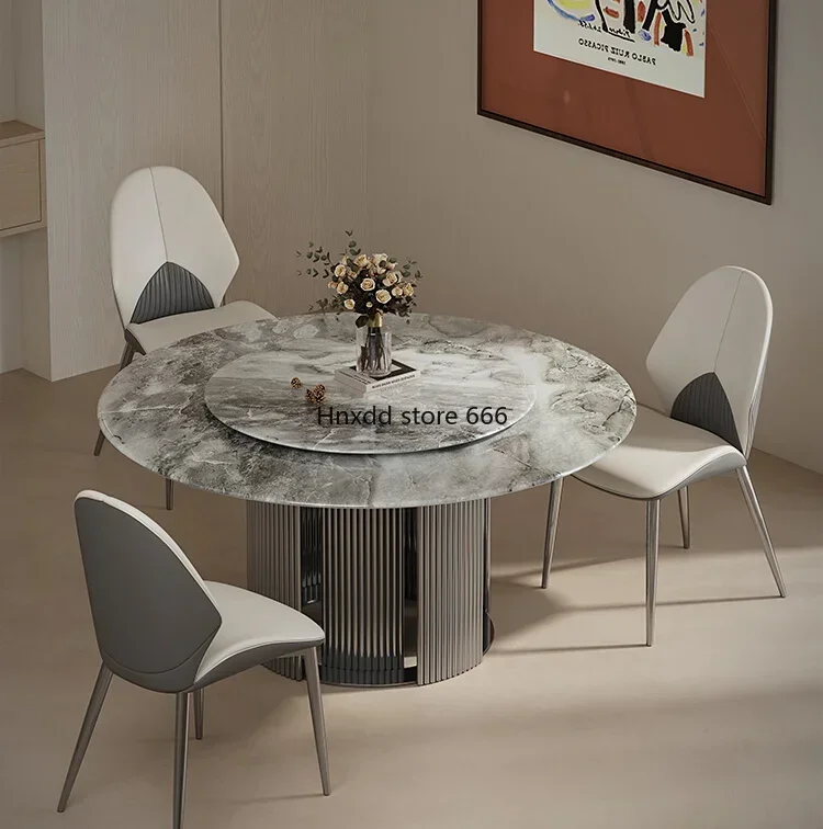 Villa large flat floor round household 304 stainless steel high-end luxury stone dining table