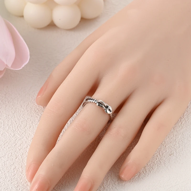 Anillo de plata 925 con cierre de amor para mujer, sortija ajustable con abertura, romántico, creativo, versátil, a la moda, 1 unidad