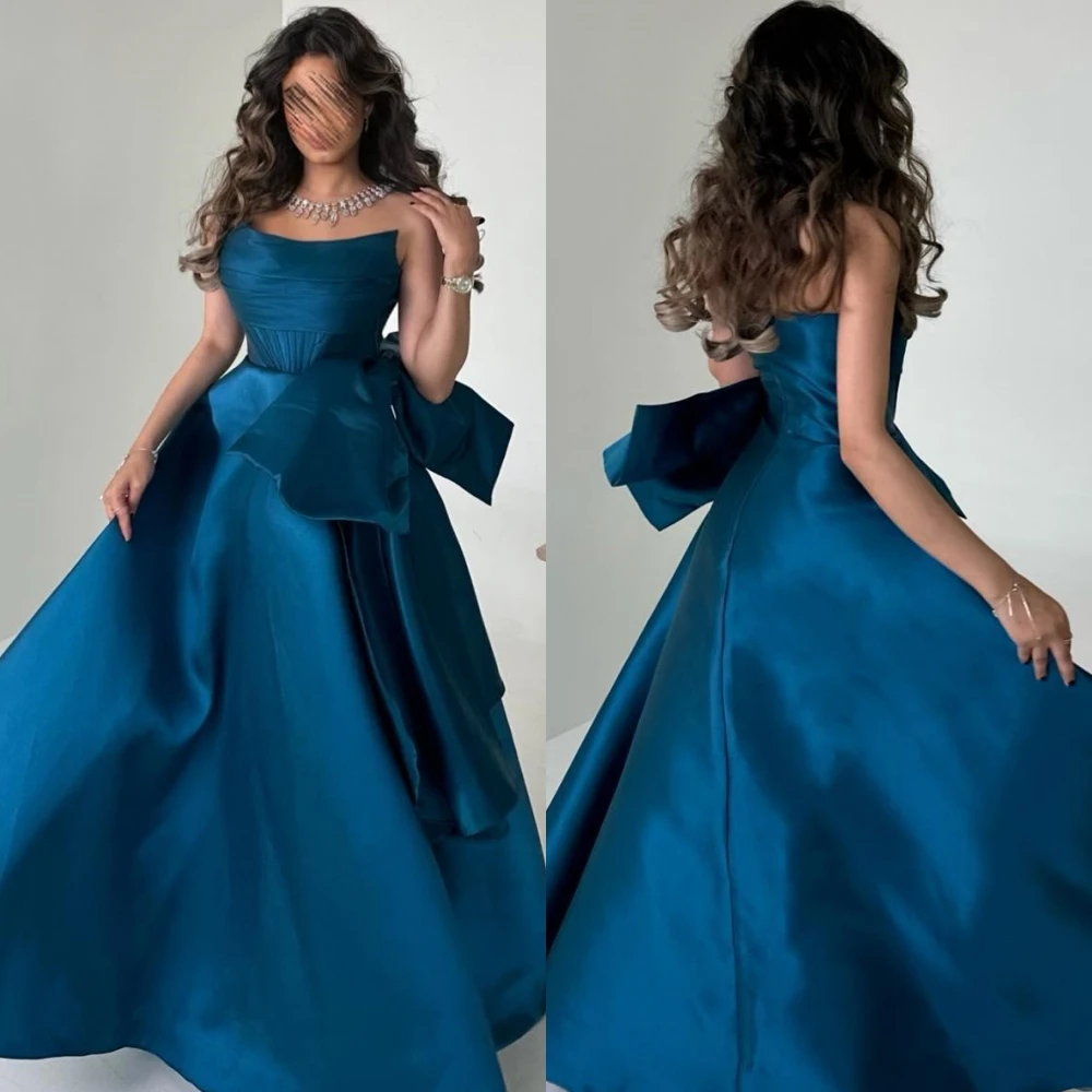 Ball Dress Saudi Arabia Prom Satin Bow Cocktail Party  Gown Strapless Bespoke Occasion  Long Dresses