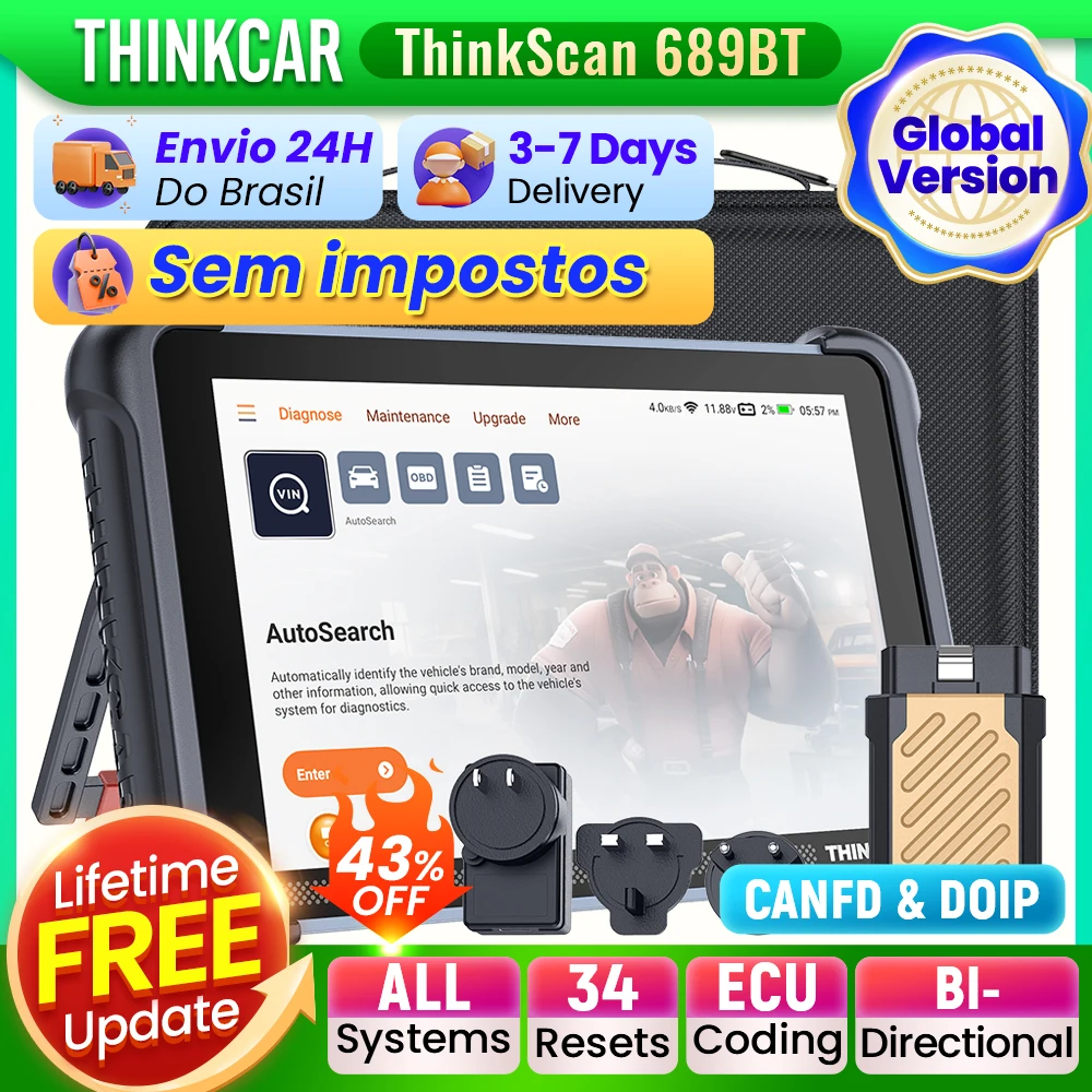Ferramenta de diagnóstico de automóveis THINKCAR THINKSCAN 689BT CANFD DOIP Codificação de ECU bidirecional 34 Reinício completo do sistema Programação de chaves do escáner OBD2 sem custo Ferramenta de diagnóstico de automóveis THINKCAR THINKSCAN 689BT CANFD DOIP Codificação de ECU bidirecional 34 Reinício completo do sistema Programação de chaves do escáner OBD2 sem custo