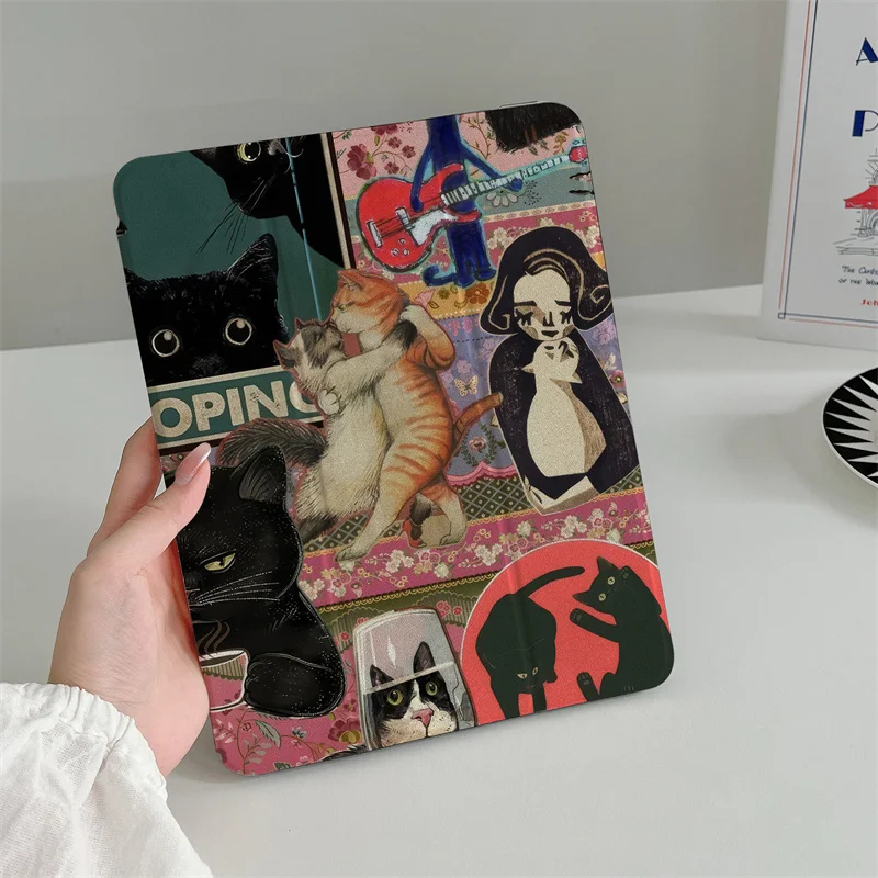 Funny Cat Tablet Case For Apple iPad Pro 2024 11 inch 2025 Air 5/4 10.9 iPad 10/8/9 9.7 10.2/10.5 mini 6/5 Cover with Pen Holder