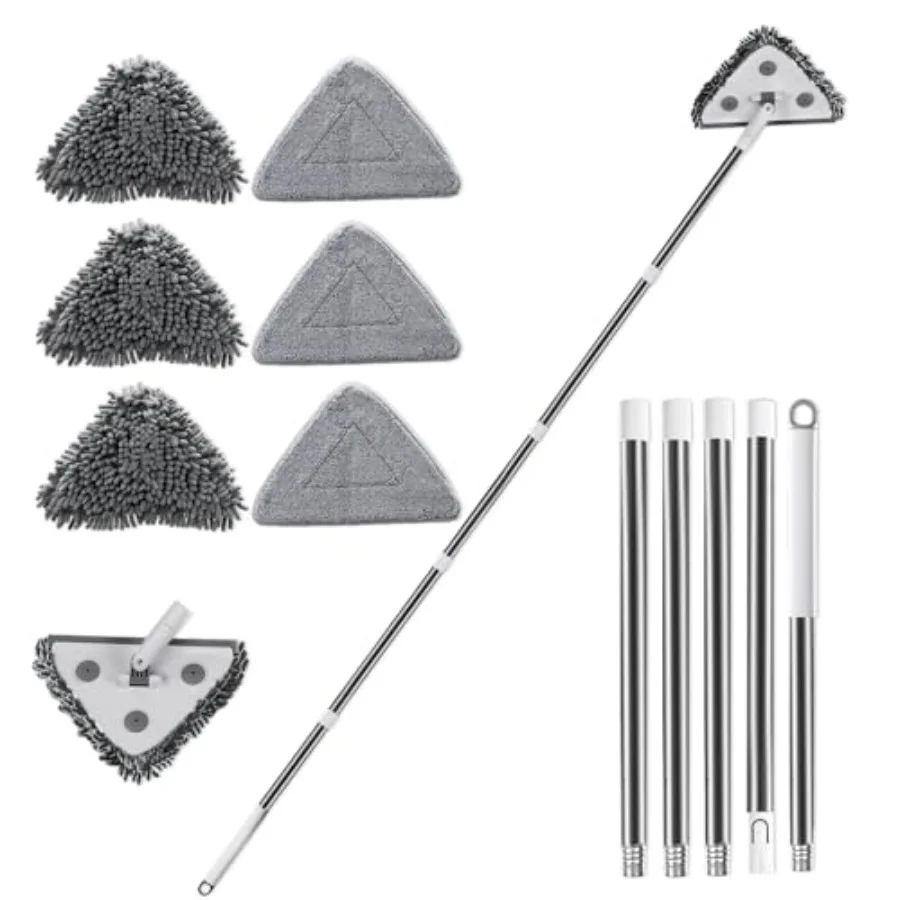 

3 in 1 Adjustable Window Washing Squeegee Kit with Extension Pole and 6 Replacement Pads for Efficient Glass Wall and Window Cl