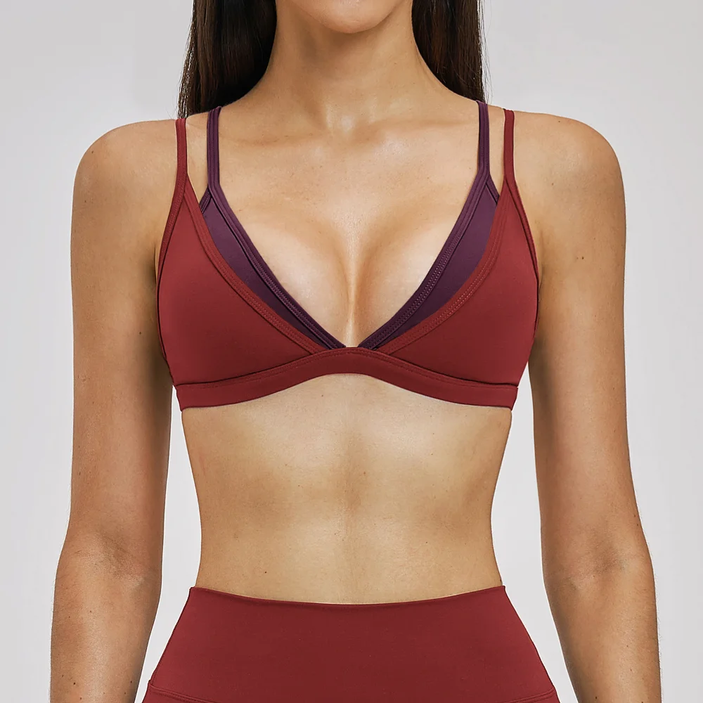 Women's Tight Yoga Bra Double Shoulder Straps Shockproof Fake Two-piece Sports Underwear Gym Fitness Sports Bra Ventilate Top image 4