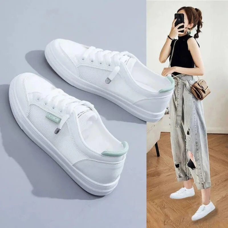 Women Sneakers Women\'s Vulcanize Shoes Spring  Autumn Breathable Flats Solid Color Mesh Shoes Young Woman Casual White Shoes