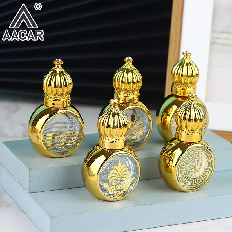 1pc 10ml Gold Arabic Crystal Essential Oil Roller Bottles Attar Oud Glass Perfume Bottle With Glass Roll On Essential Oil Bottle