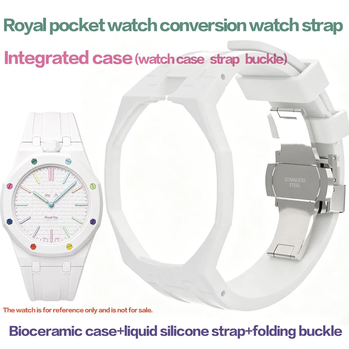 Convert POYAL POP Pocket Watch into a Wristwatch with an Integrated Case/Bioceramic Case/Liquid Silicone Strap/Folding Buckle