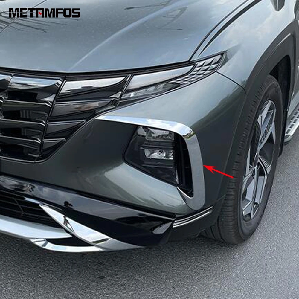 Car Accessories For Hyundai Tucson NX4 2021-2023 2024 Exterior Chrome Front Fog Light Lamp Eyelid Eyebrow Foglight Molding Trim