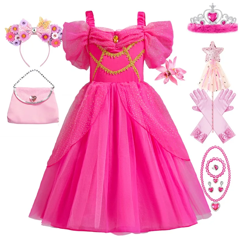 2024 Girls Jasmine Princess Dress Aladdin Magic Lamp Birthday Carnival Clothing Vestidos Halloween Party Cosplay Costume 3-8T