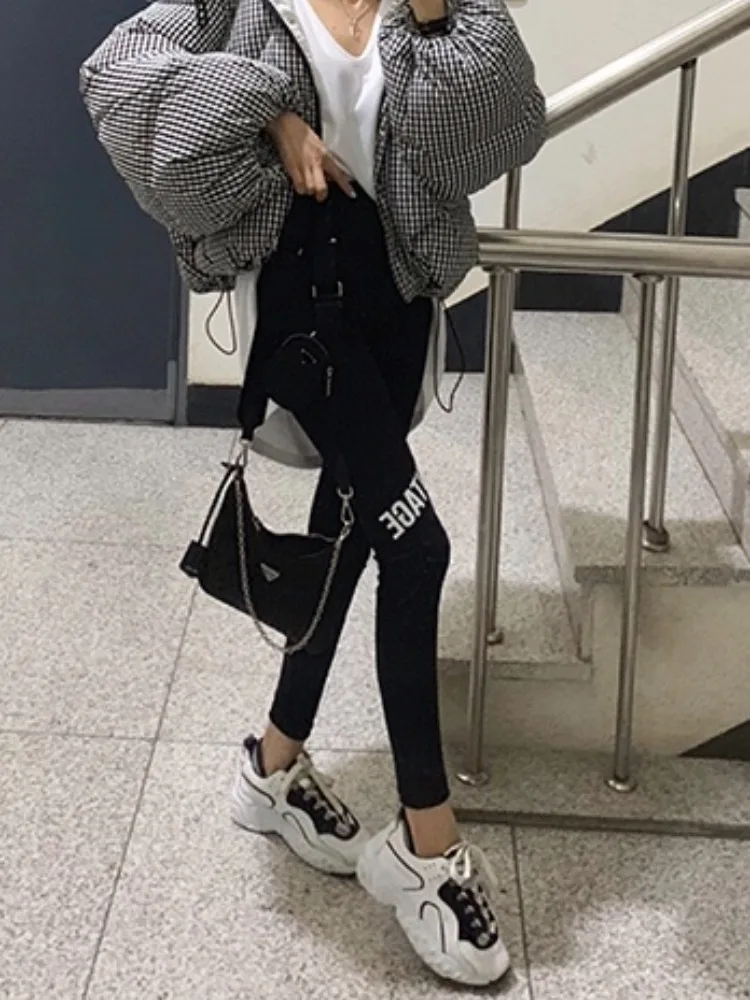 ハイウエスト快適な痩身レギンスレターパターン多用途ベースレイヤーパンツ女性用春秋冬レギュラーフィット