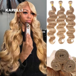 Paquete de 3 o 4 Extensiones de Cabello Humano Virgen 100% Sin Procesar, Ondulado, Color Rubio Miel, 16A, Cabello Brasileño