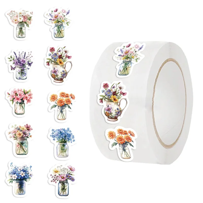 

500PCS Cartoon Colored Flower Thank You Sticker Aesthetic Labels Sealing Stationery DIY Decoration Scrapbooking Supplies