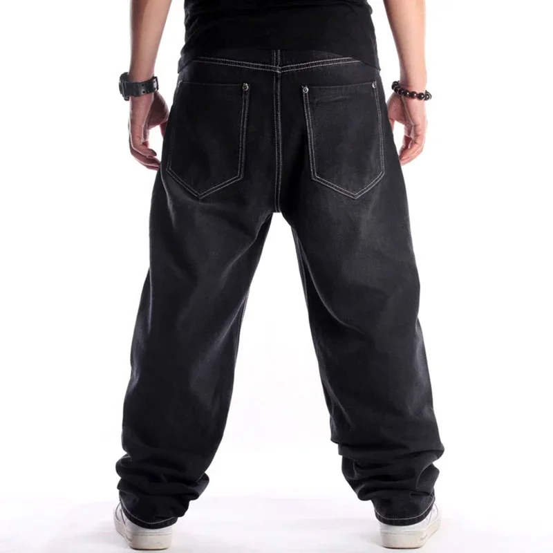 Men's Loose Black Jeans Street Trends Washed Trousers Baggy Jeans For Male Hiphop Skateboard Denim Pants Waist Size 30-46 Inch