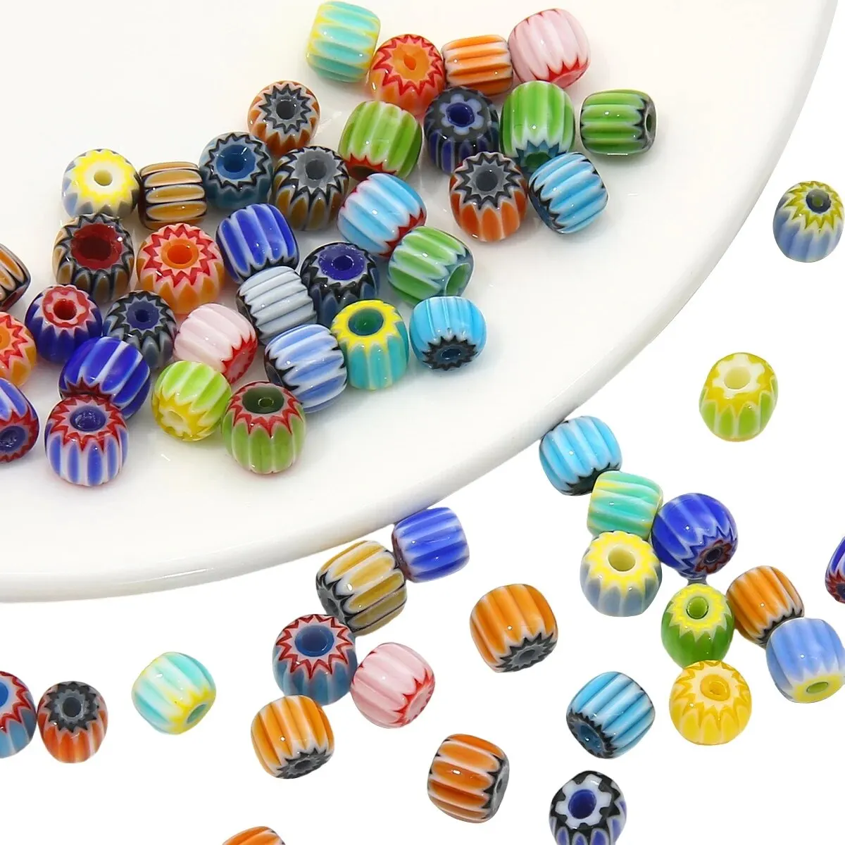 30pcs Glass Thousand Flowers Nepalese Pumpkin Beads Scattered Beads Handmade DIY Hand Strands Striped Bucket Beads Necklace Acce