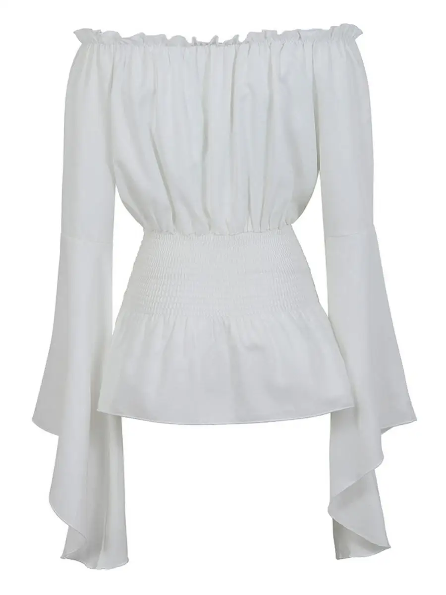 Court Sle couleur Pure irt une épaule longue Sve taille couchée femmes Faionable classique période dames Blouse