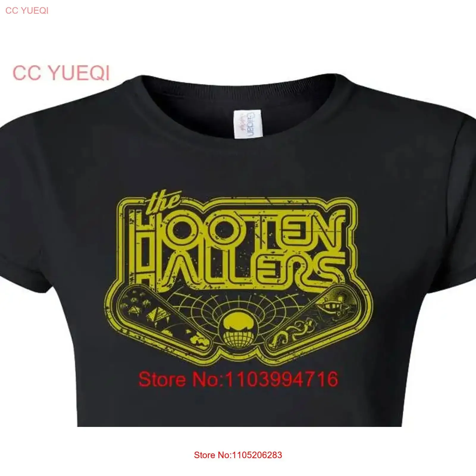 تي شيرت Hooten Hallers الكلاسيكي بتصميم الكرة والدبابيس على تي شيرت نسائي من القطن الثقيل 100 قطن باللون الذهبي والحبر الأسود للفتيات العتيق المغسول #1