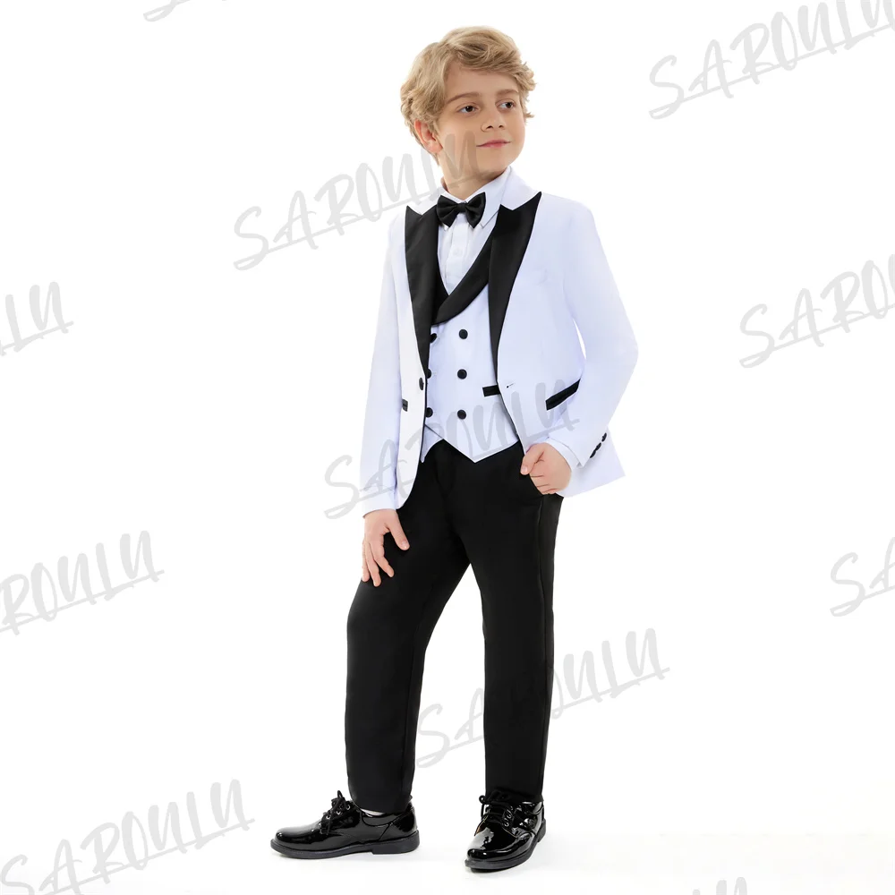 White Slim Fitting Boys Suits Church School Ceremony Flower Piano Performance 4-pieces Birthday Gift Elegant Clothes Set