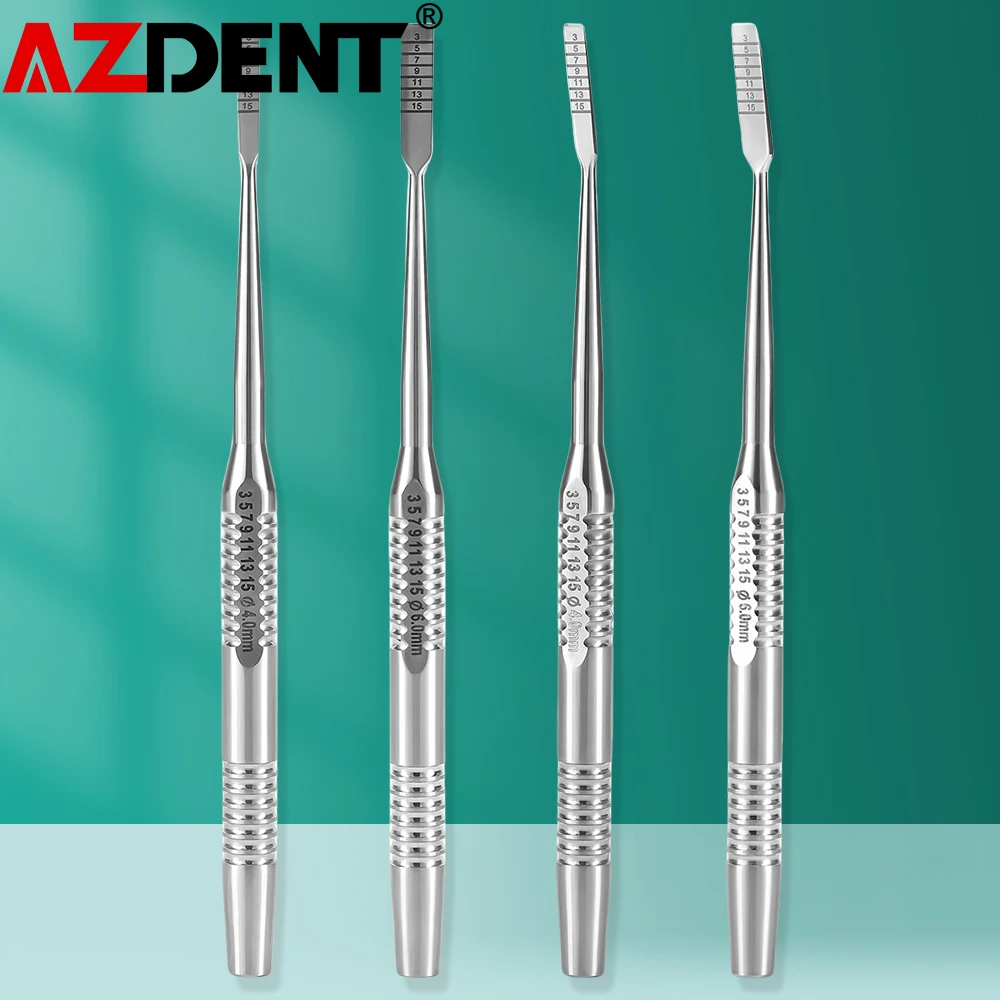 4Pcs/Set Azdent Dental Bone Knife Stainless Steel Dental Implant Instrument 16.5cm Length Autoclave Implanting Tools