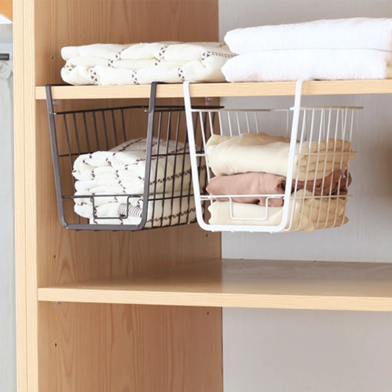 Hanging Metal Storage Basket, Hollow Shelf for Closet, Bottom under Layered Board, Table Plank