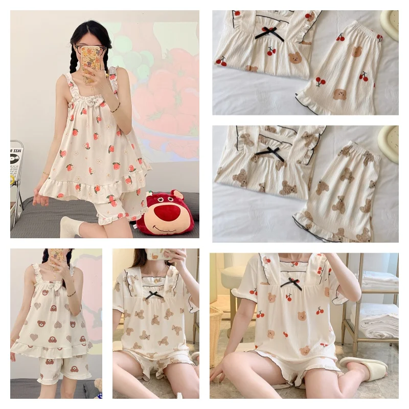 

Шорты для девочек, яркая Домашняя одежда с подтяжками без рукавов, женская пижама с бантом и головой медведя, милая Свободная Домашняя одежда