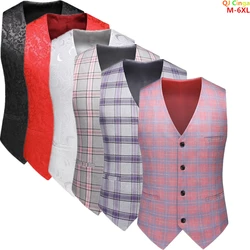 Striped Plaid Suit Vest Men's Fashion Slim Vests, Single-breasted V-neck Waistcoat, Plus Size M-4XL 5XL 6XL