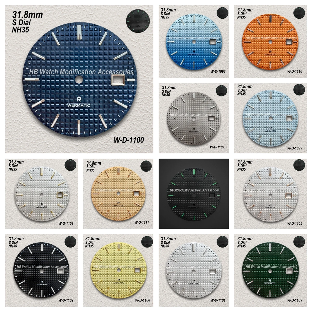 31.8mm S Logo Oak Dial Fit NH35/NH36 Automatic Movement Green Luminous High-Quality Gradient Watch Modification Accessories