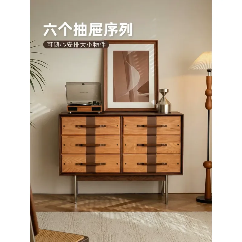Vintage Solid Wood Bucket Cabinet 6 Drawer Storage Sideboard Medieval Retro Dining Room Entryway Bedroom Furniture Organizer