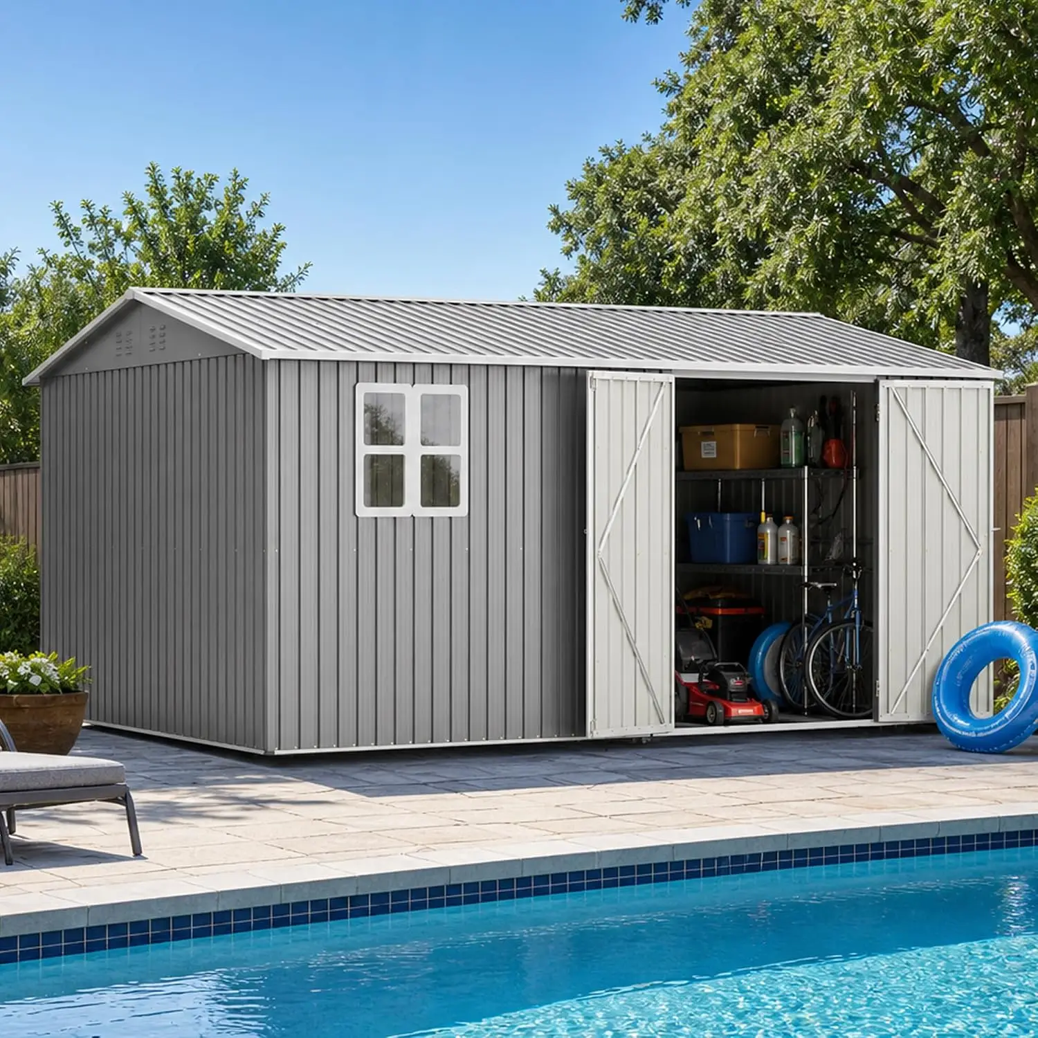 14x10FT Metal Outdoor Storage Shed Lockable Door & Window, Customized