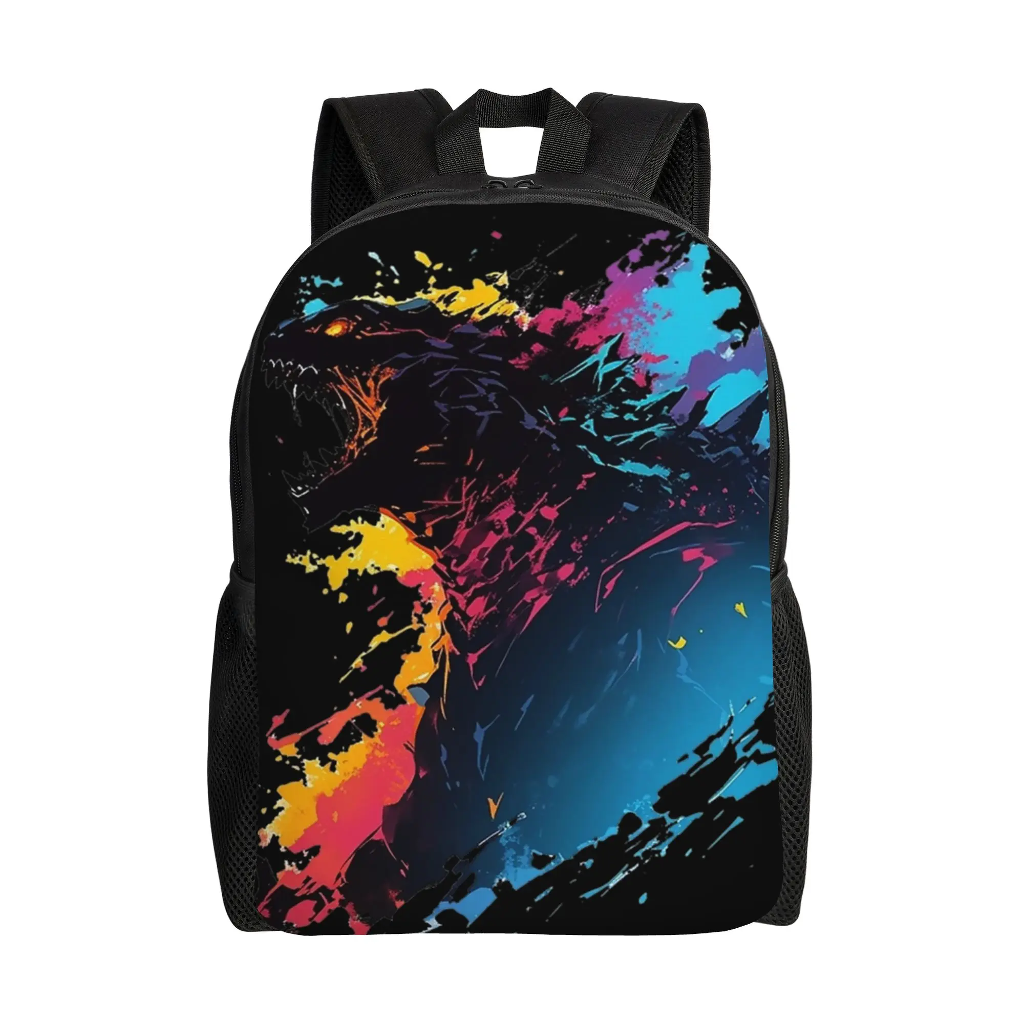1Piece Backpack Splatter Art New School Year Bookbag Campus  Godzilla For Gifts New Term Starts
